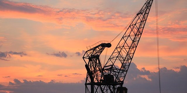 harbour crane, sunset, sky