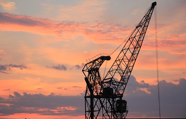 harbour crane, sunset, sky